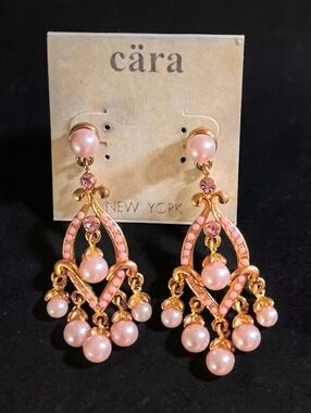 Cara NY Pink Pearl Dangle Earrings - Gold Tone